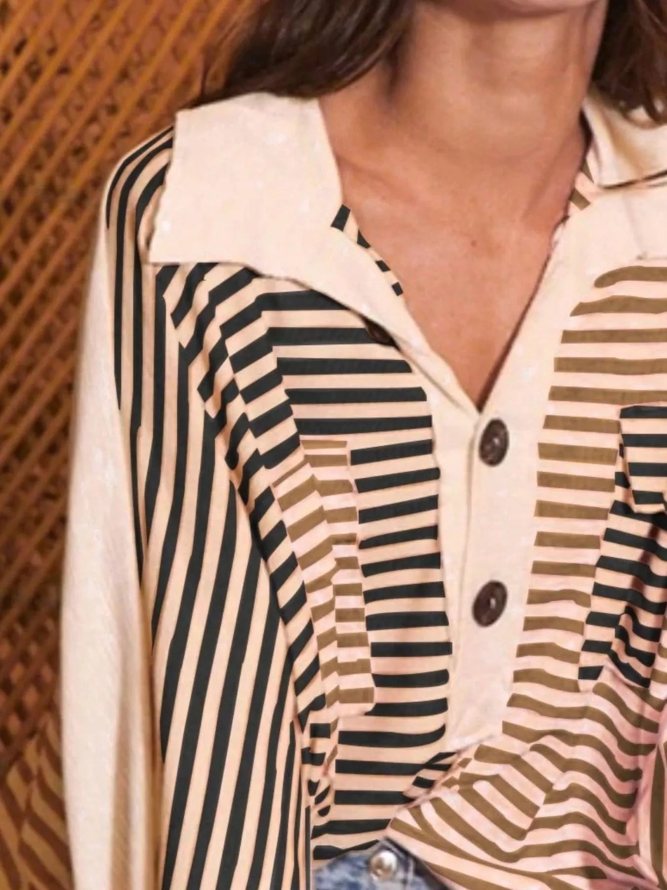 Sarah Express Women's Striped Oversized Half Button Sweatshirt