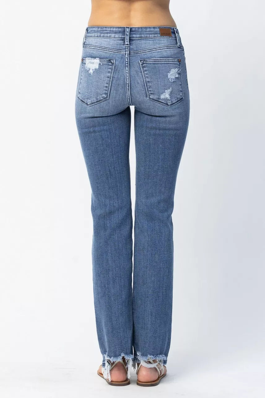 Sarah Express Women’s Plus Size Distressed Mid Rise Straight Jeans
