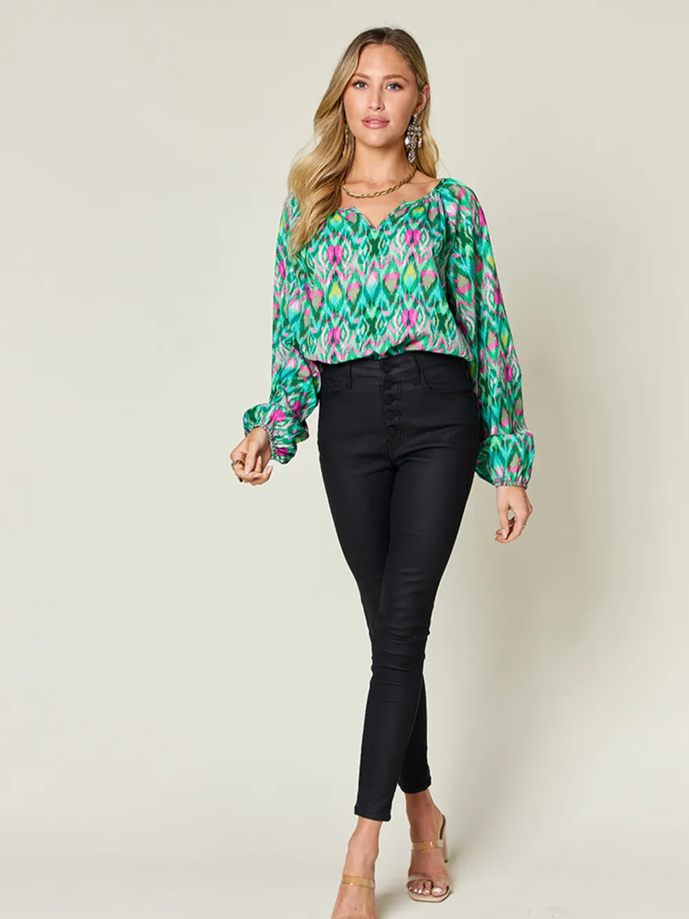 Sarah Express Women's Printed Balloon Sleeve Blouse