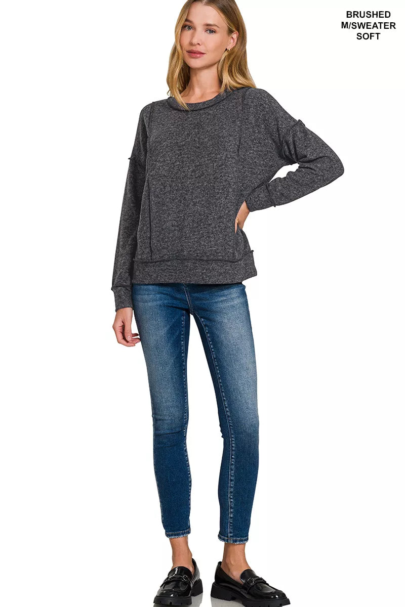Sarah Express Women's Brushed Hacci Drop Shoulder Sweater