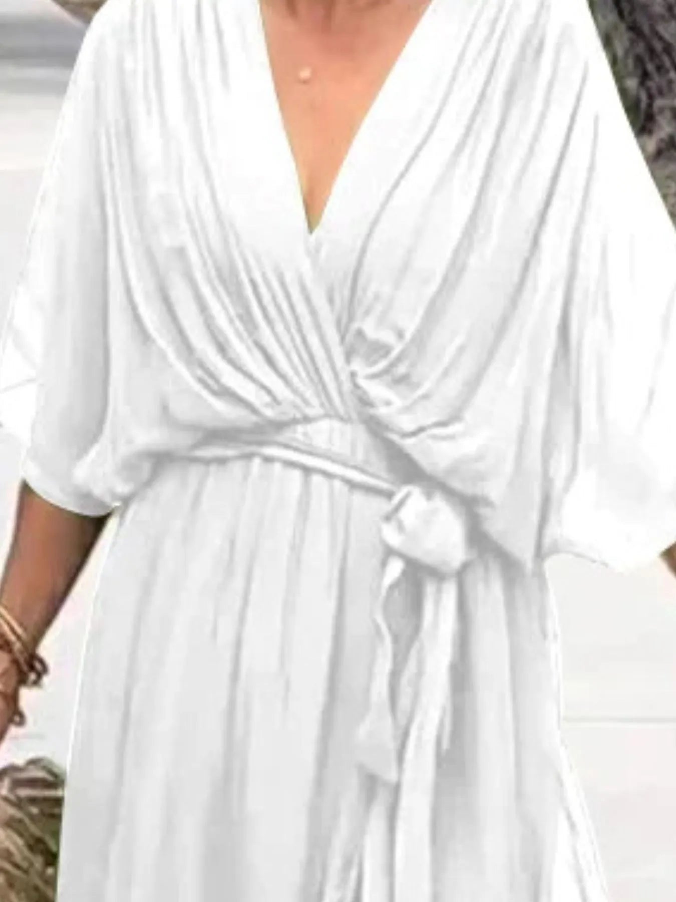 Sarah Express Women's Flowy Tie Front Midi Dress with Flutter Sleeves