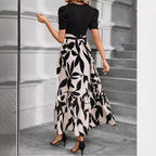 Sarah Express Women's Floral Print Maxi Dress Round Neck Short Sleeve A-Line Vacation