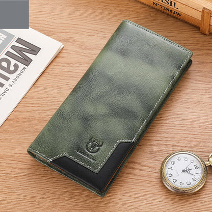 Sarah Express Captain Niu Oil-Waxed Genuine Leather Retro Bifold Wallet – Large Capacity Men's Wallet Flame Green