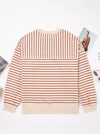 Sarah Express Women's Striped Crew Neck Casual Sweatshirt