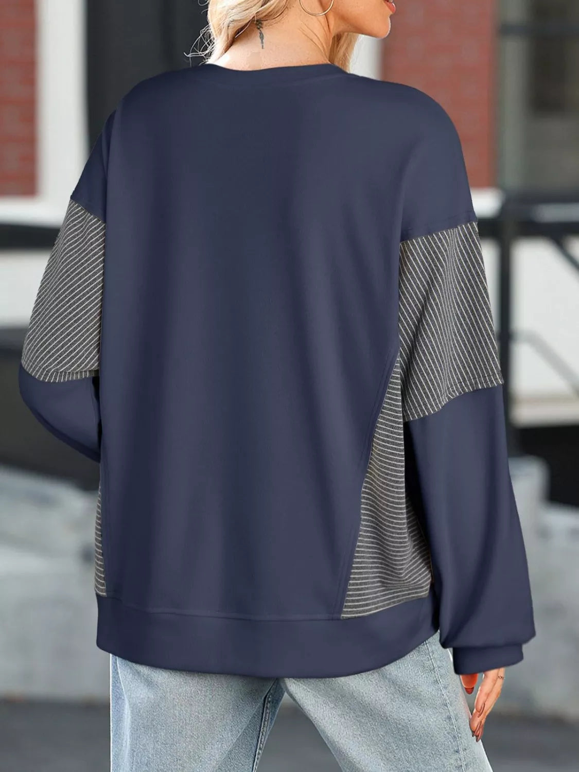 Sarah Express Women's Color Block Striped Sleeve Casual Sweatshirt