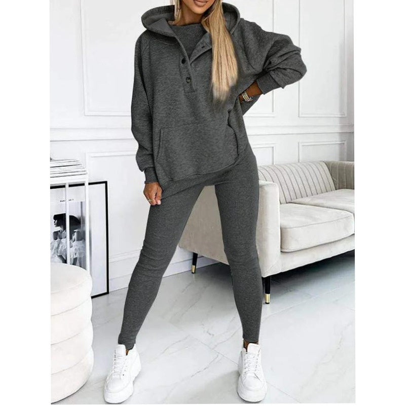 Sarah Express Women's Sleeveless Vest Hoodie and Pants Athleisure Set Three-Piece Activewear
