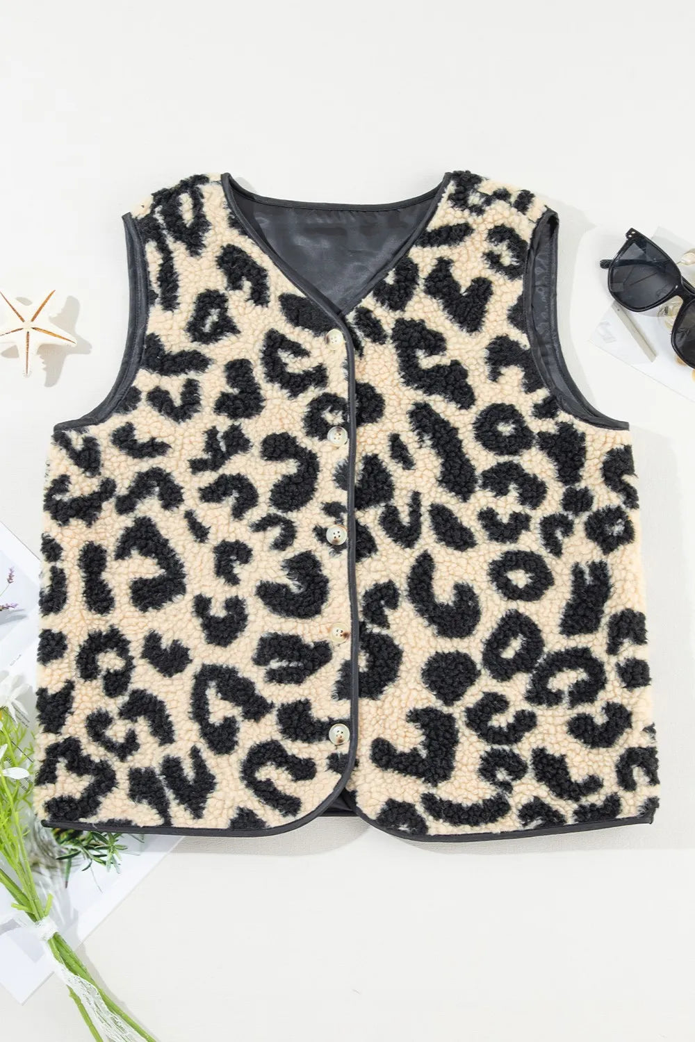 Sarah Express Women's Leopard Button Up Vest Coat