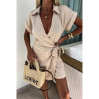 Sarah Express Lace-Up Collar Jumpsuit Romper Shorts Casual Vacation One Piece