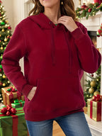 Sarah Express Women's Drawstring Long Sleeve Hoodie with Kangaroo Pocket Rust