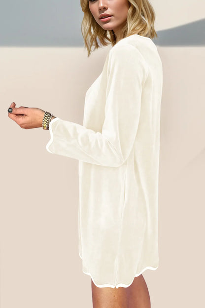 Sarah Express Women's Wave Contrast Trim V-Neck Zip Up Long Sleeve Mini Dress