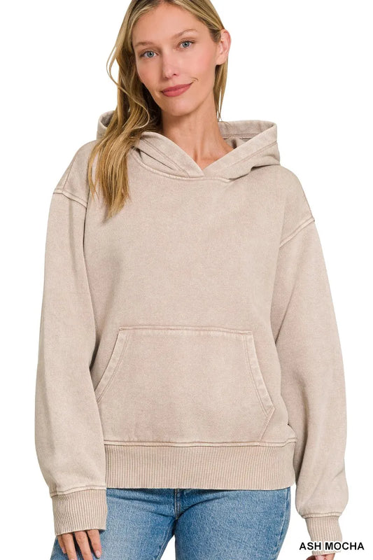 Sarah Express Women's Fleece Acid Wash Hoodie with Kangaroo Pocket - Vintage Style Sweatshirt