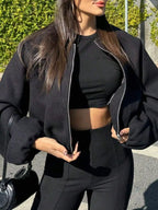 Sarah Express Women's Plus Size Casual Fleece Zip-Up Bomber Jacket