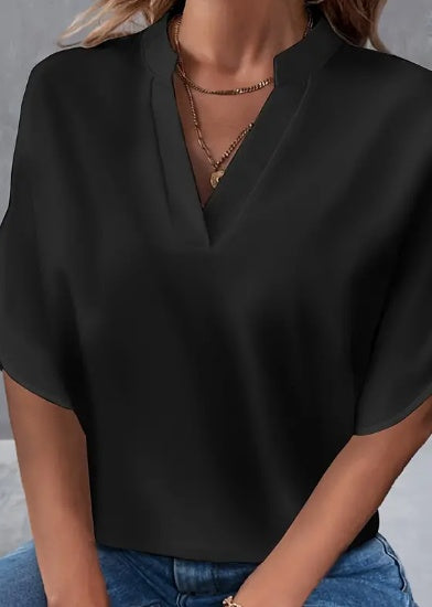 Sarah Express Notch Neck Blouse Split Sleeves Lightweight Summer