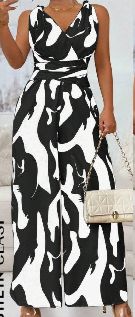 Sarah Express Random Print Backless Jumpsuit Party Evening