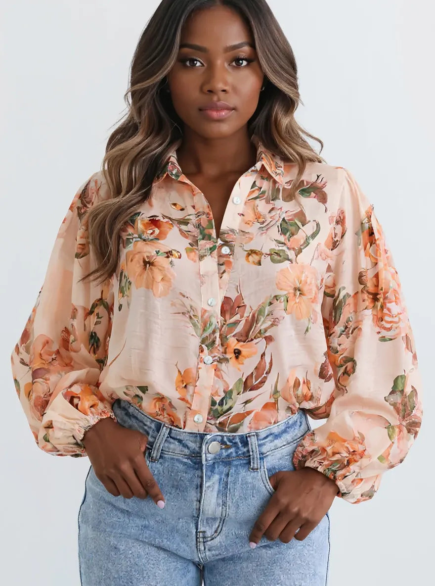 Sarah Express Women's Floral Print Button-Up Shirt Sherbet