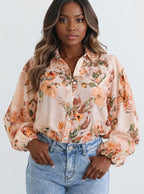 Sarah Express Women's Floral Print Button-Up Shirt Sherbet