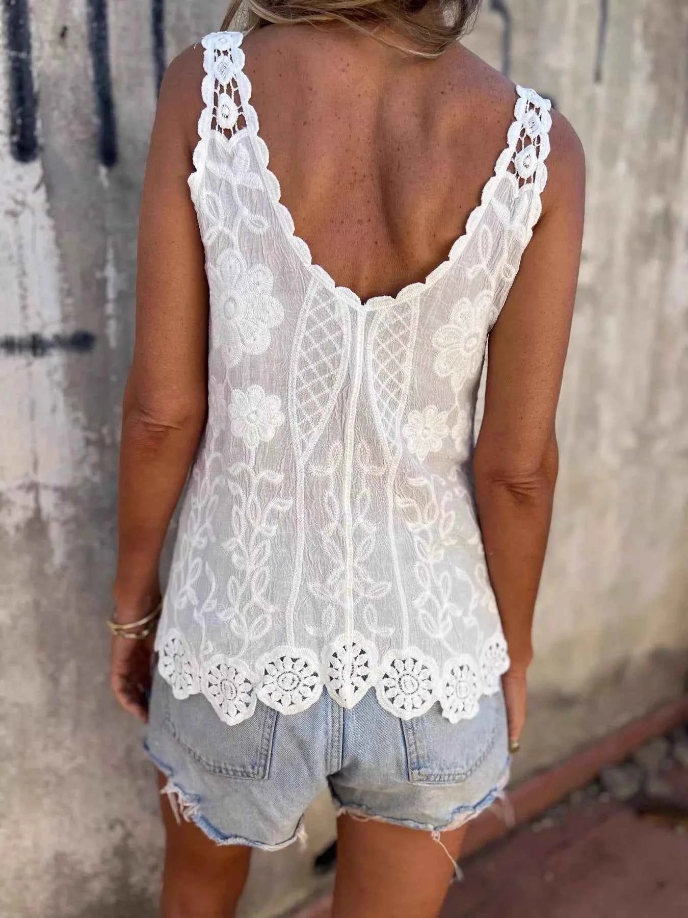 Sarah Express Women's Floral Lace Crochet Trim Tank Top