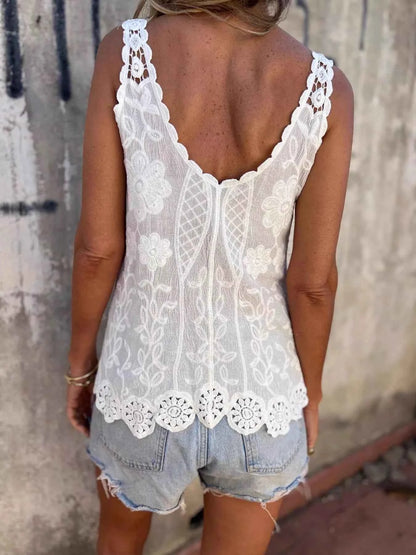 Sarah Express Women's Floral Lace Crochet Trim Tank Top