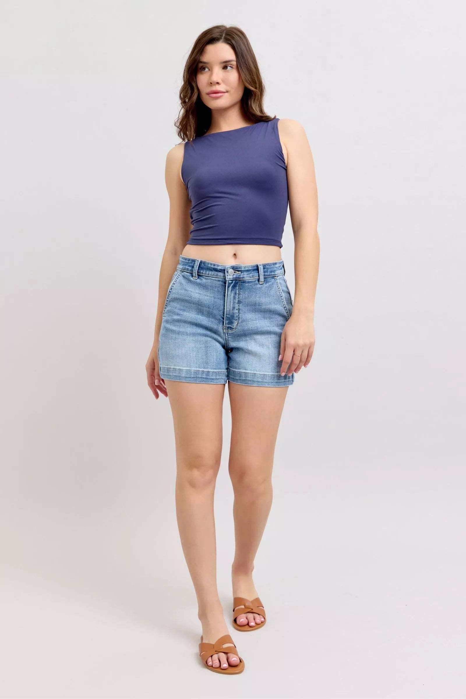 Sarah Express Women's Judy Blue Mid Rise Denim Shorts