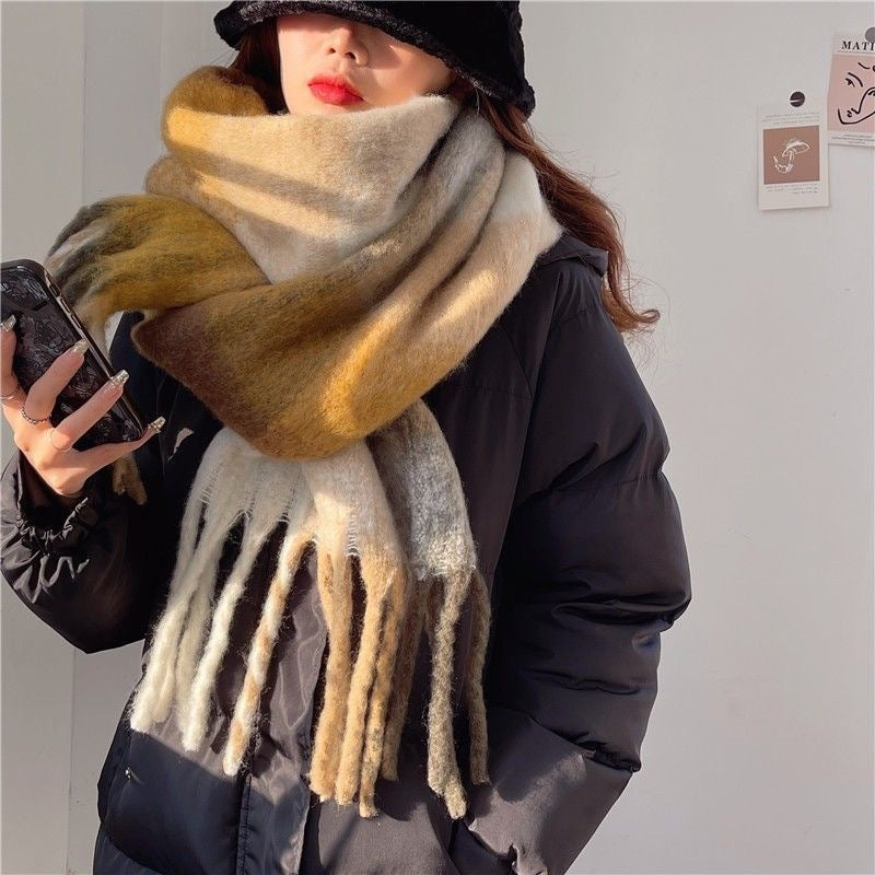 Sarah Express Rainbow Plaid Tassel Scarf Color Block Oversized Shawl Wrap