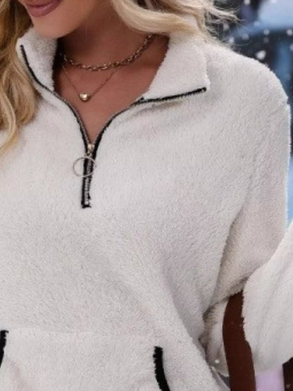 Sarah Express Women's Cozy Fleece Quarter Zip Long Sleeve Sweatshirt