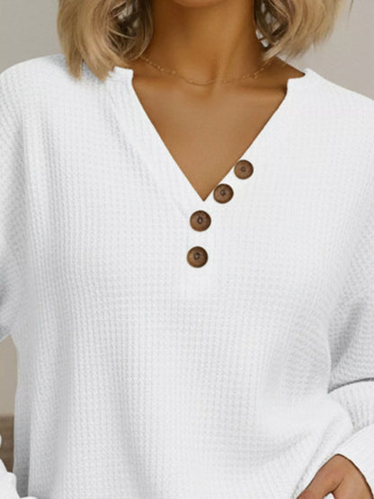 Sarah Express Women's Waffle Knit V-Neck T-Shirt Plus Size