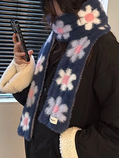 Sarah Express Women's Floral Fuzzy Knit Scarf - Soft Faux Mink Winter Scarf