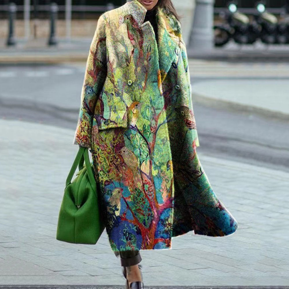 Sarah Express Women's Plaid Print Long Sleeve Coat Loose Fit Outerwear
