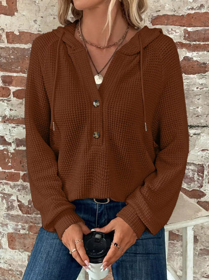 Sarah Express Women's Waffle Knit Button Detail Hoodie