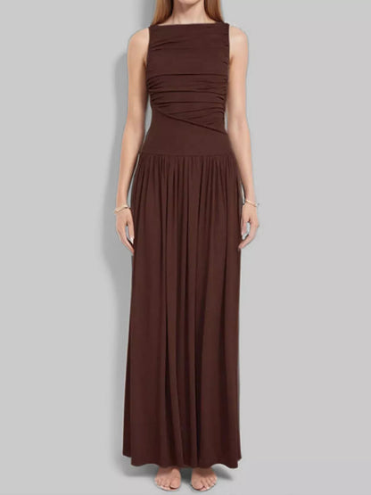 Sarah Express Women's Ruched Sleeveless Maxi Dress Plus Size Bodycon Evening Gown Brown