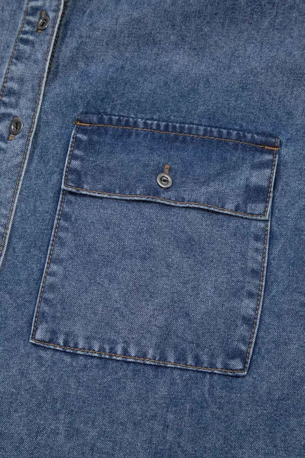 Sarah Express Women's Denim Shacket Button Front Short Sleeve Jacket with Pockets