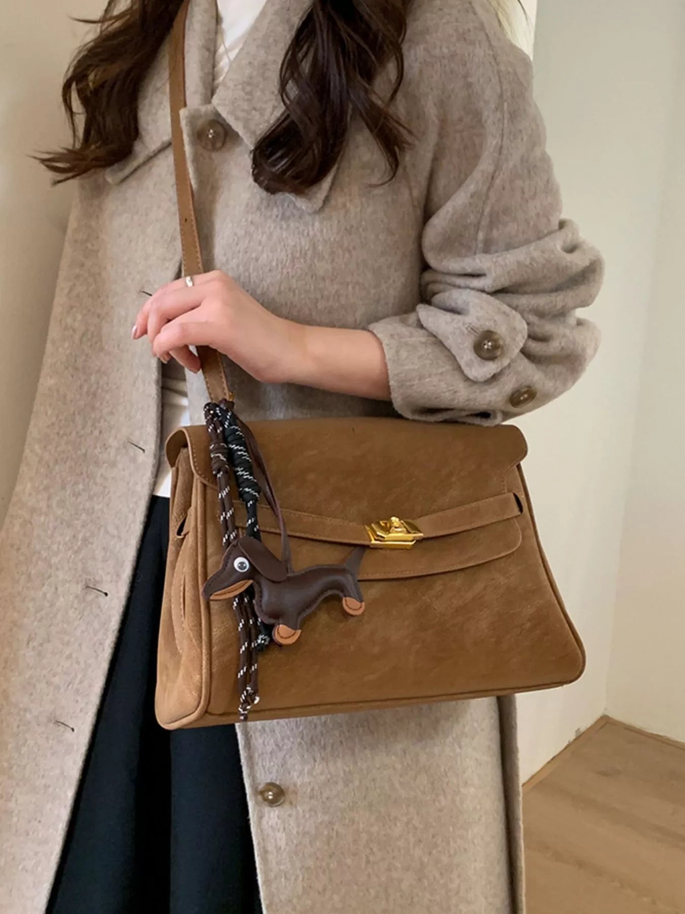 Sarah Express Women's Buckle Shoulder Bag - Medium PU Leather Crossbody