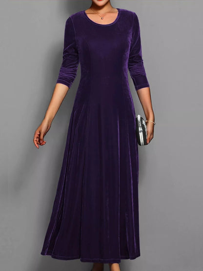 Sarah Express Women's Velvet Long Sleeve A-Line Dress Purple