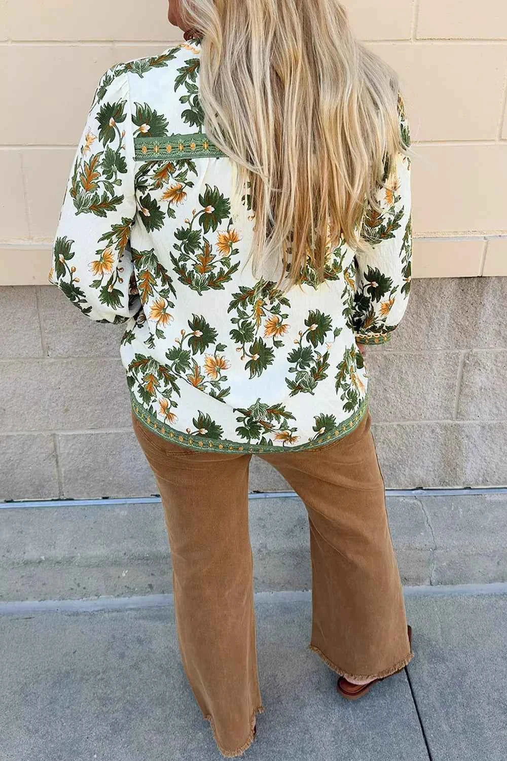 Sarah Express Women's Plus Size Floral Patchwork Blouse with Tassel Tie 3/4 Sleeve