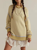 Sarah Express Women's Slit Striped Oversized Sweater Yellow