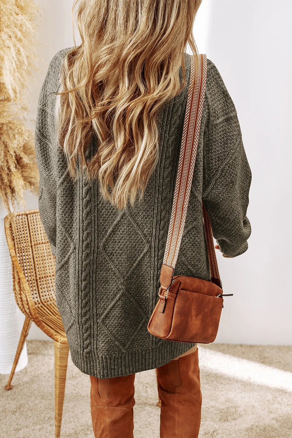 Sarah Express Women's Cable-Knit Sweater Dress Round Neck Long Sleeve Fall Winter Casual Comfort