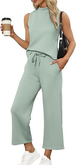 Sarah Express Women's Sleeveless Top Wide Leg Cropped Pants Two-Piece Set Matching Outfit