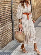 Sarah Express Floral V-Neck Puff Sleeve Maxi Dress A-Line