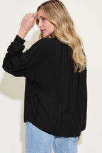 Sarah Express Women’s Plus Size Ribbed Long Sleeve T-Shirt with Exposed Seam
