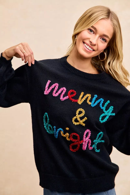 Sarah Express Women's Tinsel Lettering Christmas Sweater