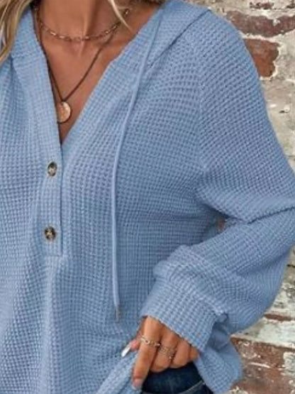 Sarah Express Women's Waffle Knit Button Detail Hoodie