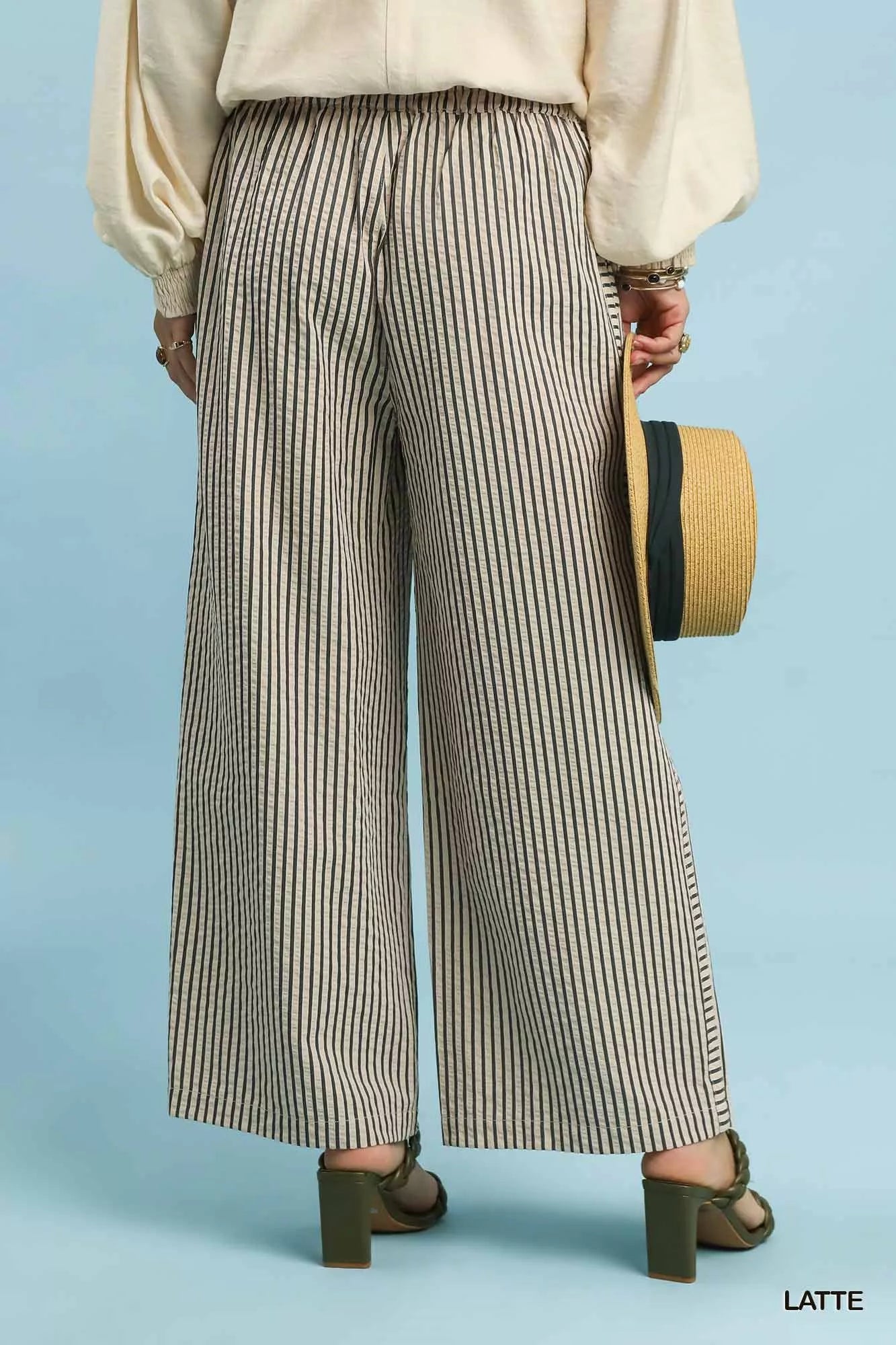 Sarah Express Women's Drawstring Striped Wide-Leg Pants