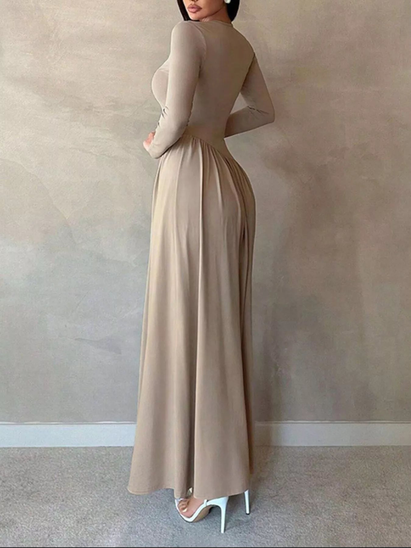 Sarah Express Women's Long Sleeve Ruched A-Line Maxi Dress