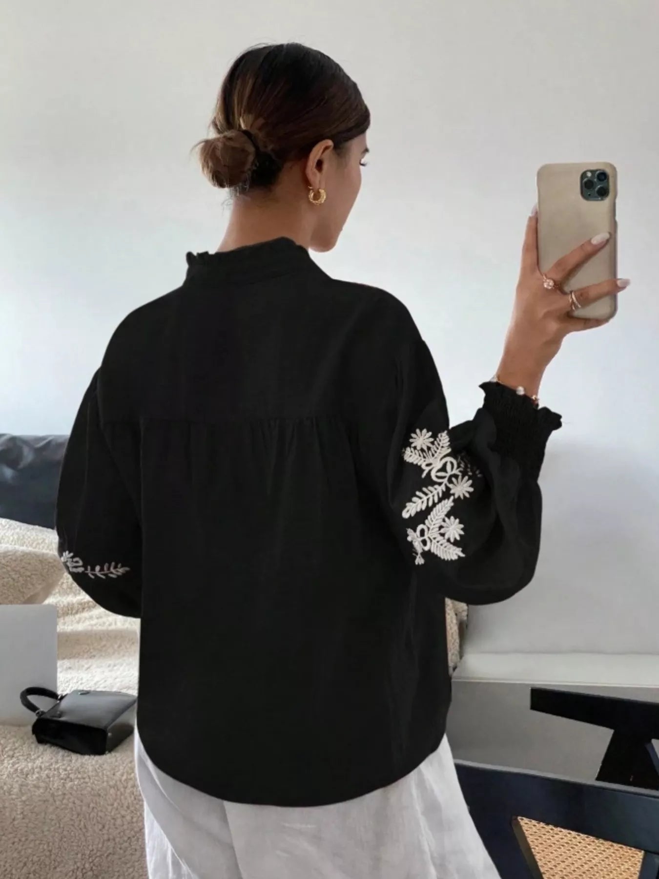 Sarah Express Women's Embroidered Long Sleeve Blouse