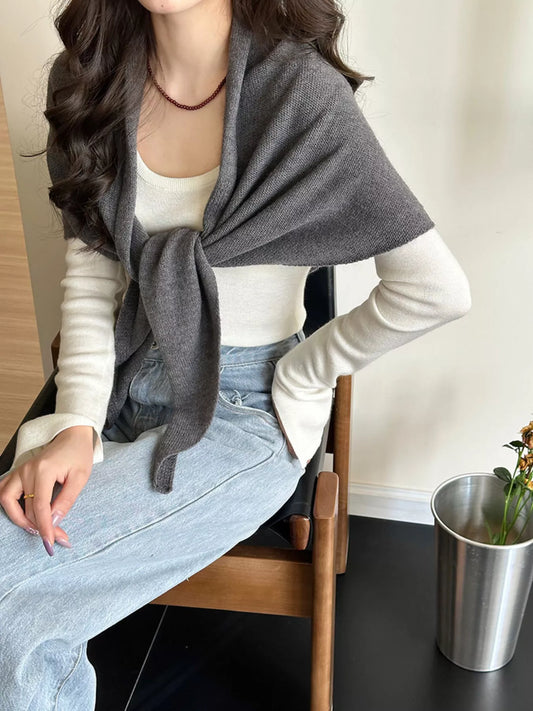 Sarah Express Women's Knitted Solid Color Scarf Grey One Size