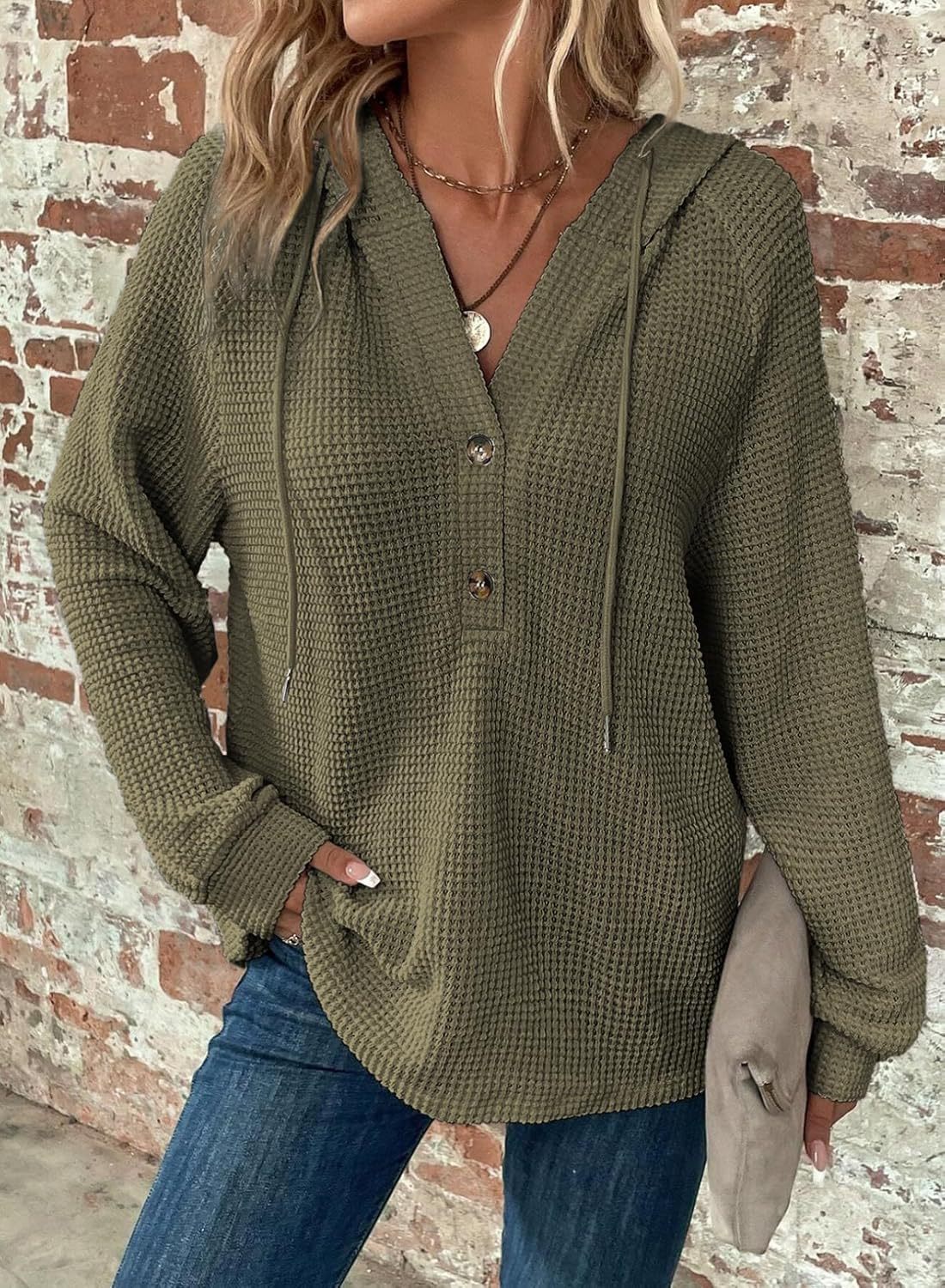Sarah Express Women's V-Neck Long Sleeve Pullover Sweater Loose Fit Casual