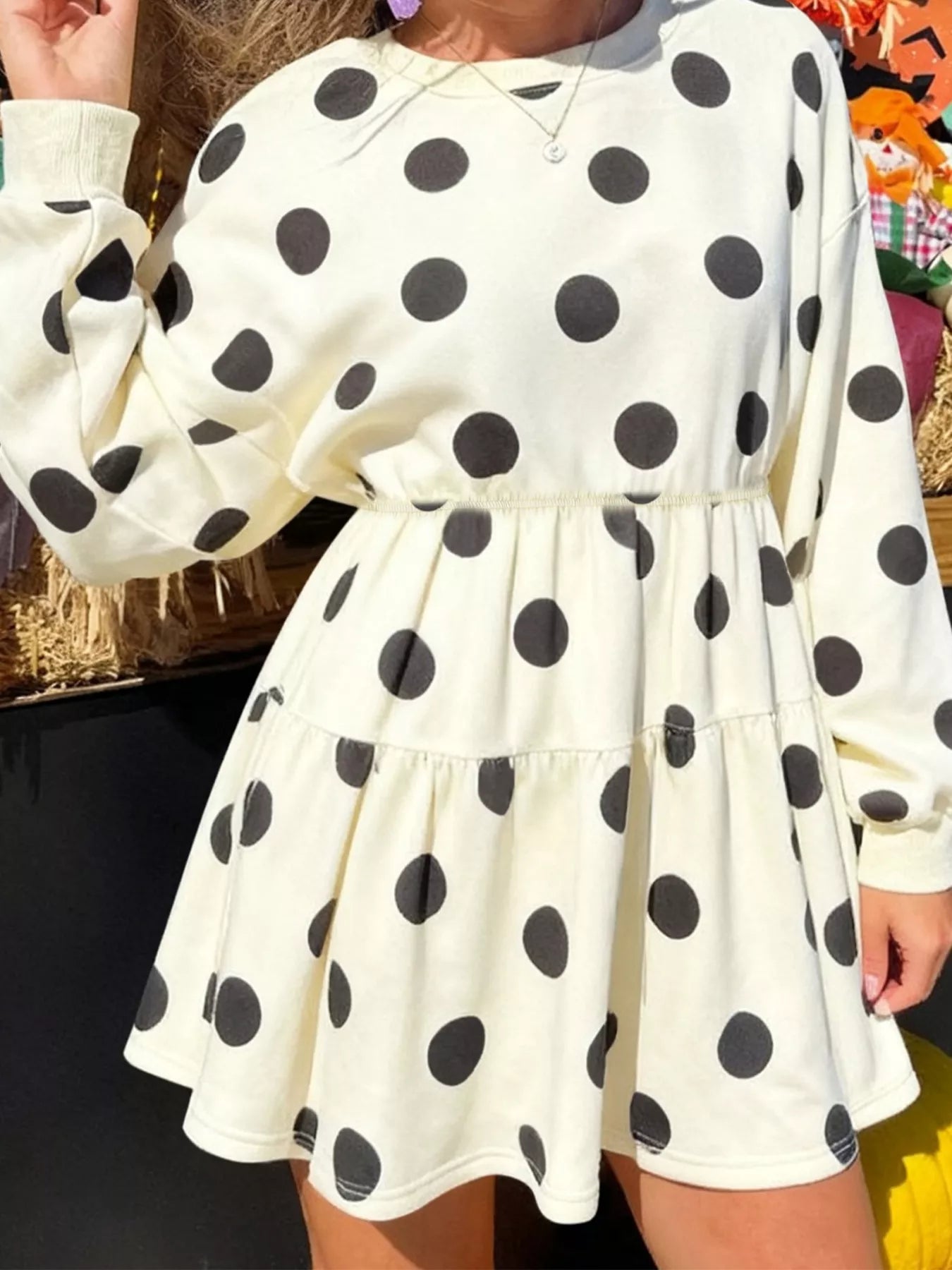 Sarah Express Women's Polka Dot Tiered Mini Dress Ivory