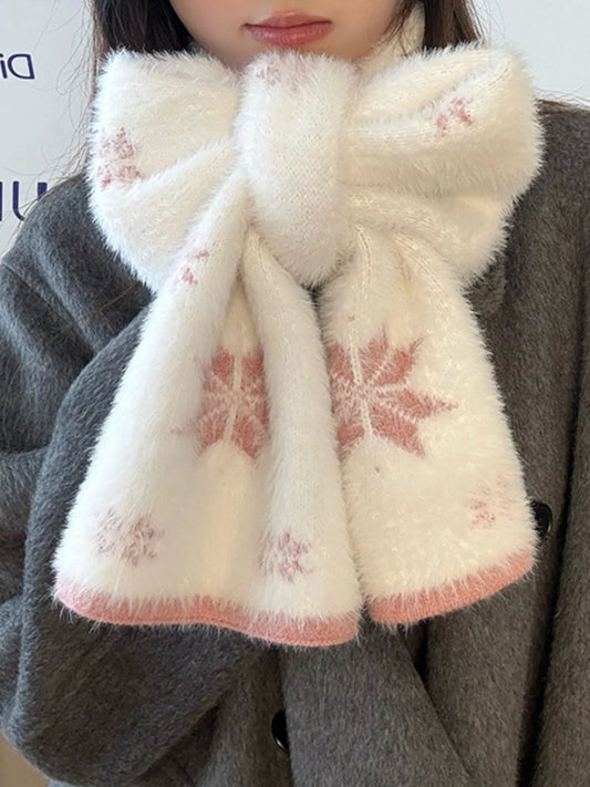 Sarah Express Women's Fluffy Snowflake Pattern Winter Scarf