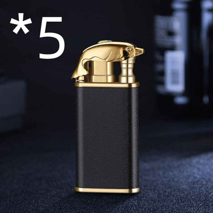 Sarah Express Blue Flame Metal Lighter - Windproof Butane Lighter with Dolphin Dragon Design Black Scrub Dolphin bk872 5PCS