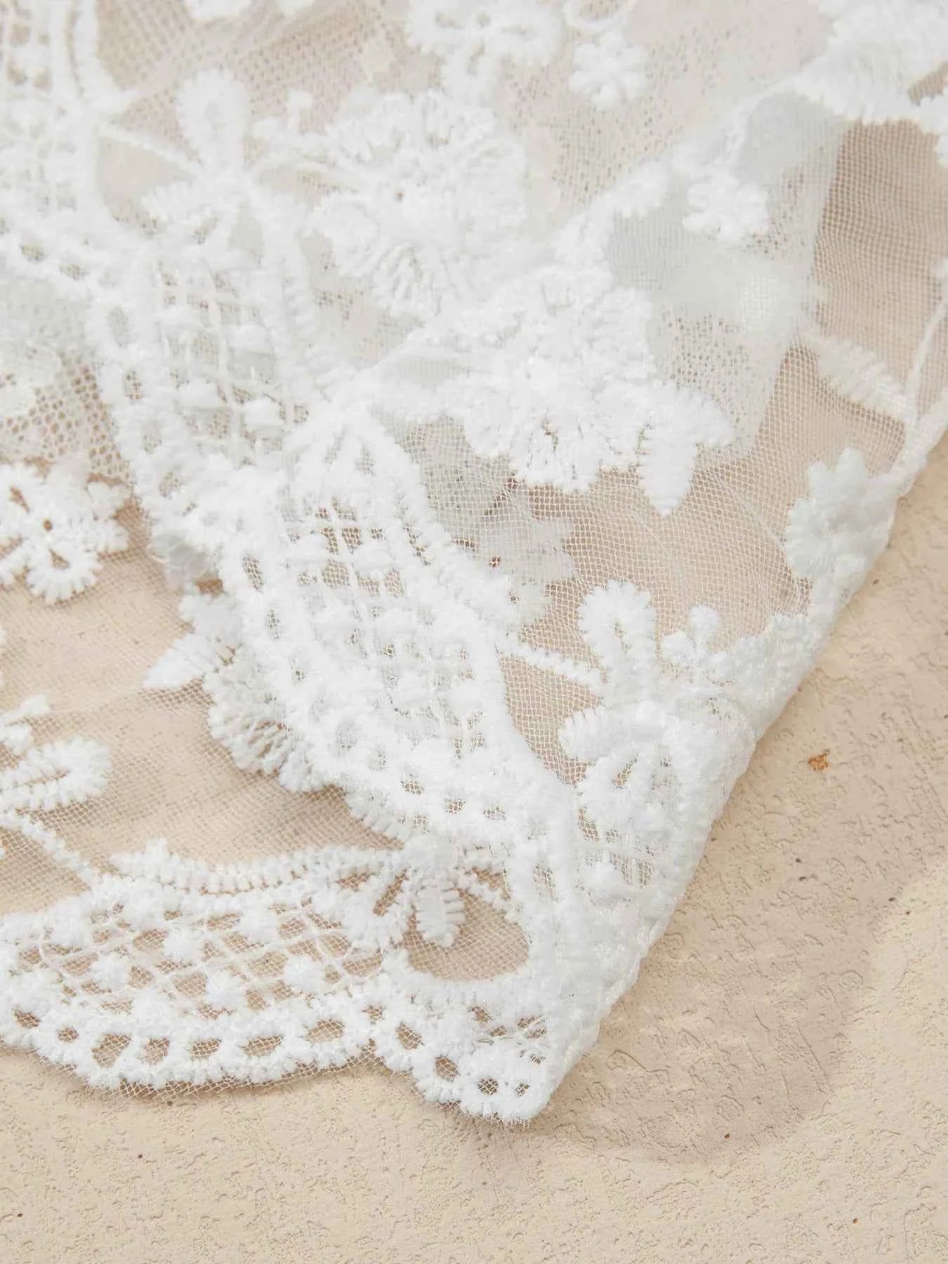 Sarah Express Women's Sheer Floral Lace Ruffle Tiered Blouse Set - 2 Piece